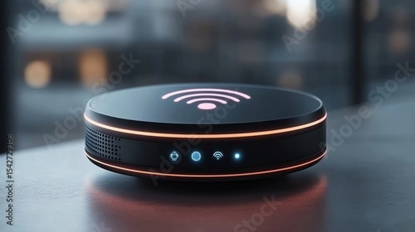 Obraz A futuristic WiFi booster with a levitating antenna glowing softly