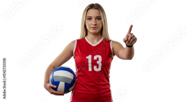 Obraz Volleyball Player with Ball in Red Jersey