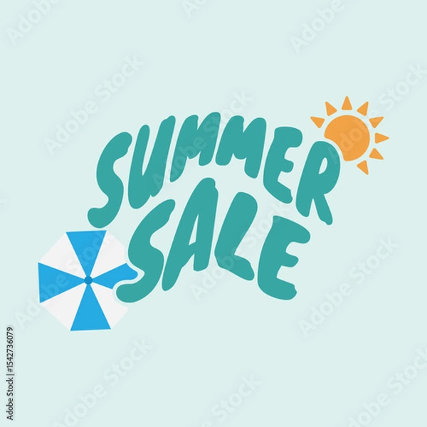 Fototapeta Summer Sale Lettering with Sun and Beach Umbrella. Bright and playful Summer Sale vector with sun and beach umbrella. Ideal for e-commerce, discount ads, and holiday campaign graphics.