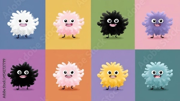 Obraz Fluffy Q - Version Monsters: Colorful Nine - Grid Collection with Exaggerated Expressions