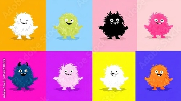 Obraz Fluffy Q - Version Monsters: Colorful Nine - Grid Collection with Exaggerated Expressions