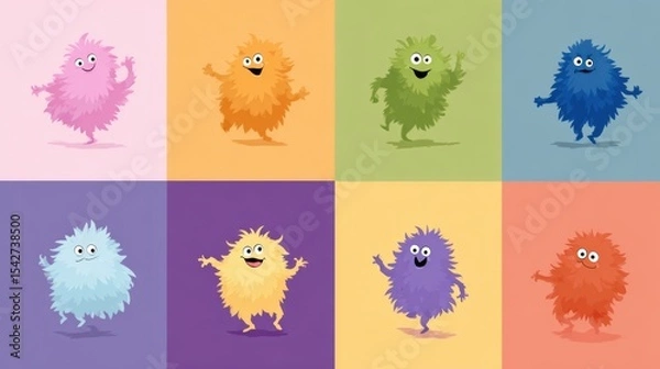 Obraz Fluffy Q - Version Monsters: Colorful Nine - Grid Collection with Exaggerated Expressions