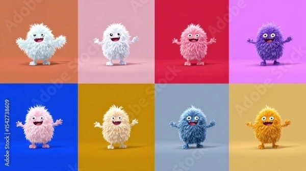 Obraz Fluffy Q - Version Monsters: Colorful Nine - Grid Collection with Exaggerated Expressions