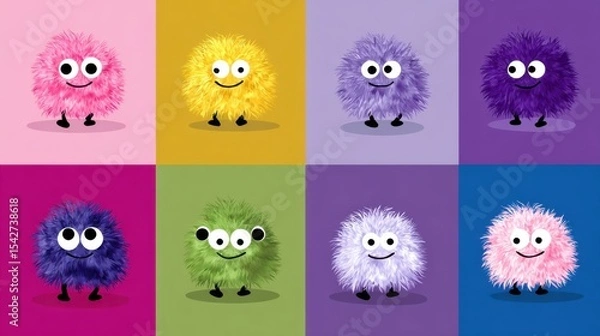 Obraz Fluffy Q - Version Monsters: Colorful Nine - Grid Collection with Exaggerated Expressions