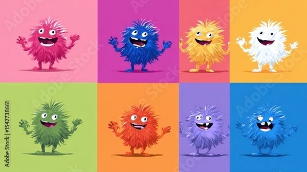 Obraz Fluffy Q - Version Monsters: Colorful Nine - Grid Collection with Exaggerated Expressions