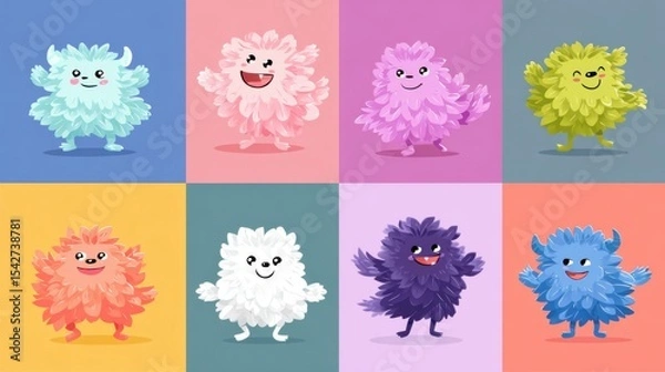 Obraz Fluffy Q - Version Monsters: Colorful Nine - Grid Collection with Exaggerated Expressions