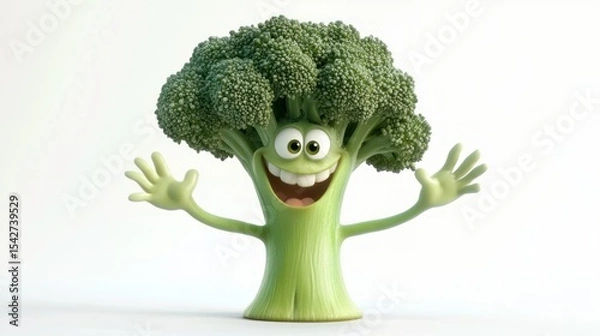 Obraz Cartoon broccoli with arms and a happy face