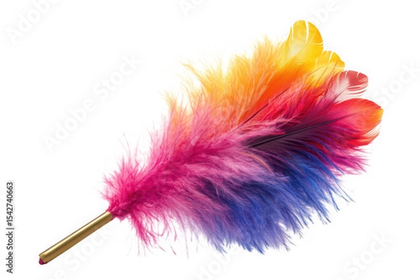 Fototapeta Vibrant feather duster rainbow colors cleaning tool home decor colorful feather isolated on transparent background