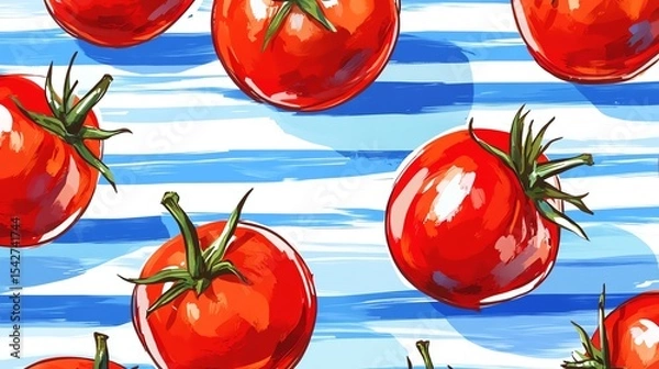 Obraz Trendy seamless Summer Tropical Bliss Vacation Seamless pattern with tomatoes and striped background Acrylic style , Design for fashion , fabric, textile, and all prints