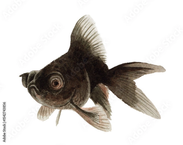 Obraz アナログ水彩黒出目金