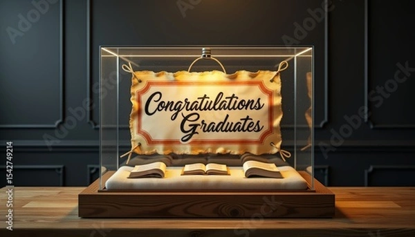 Obraz Congratulations graduates display in elegant glass case  