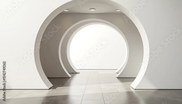 Obraz Modern interior hallway with circular archways and white walls  