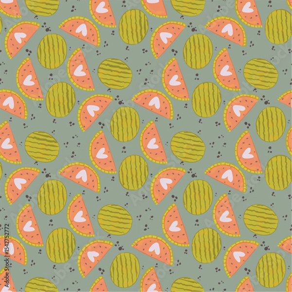 Obraz Watermelon seamless background, fun green summer pattern for wallpaper, background, textile