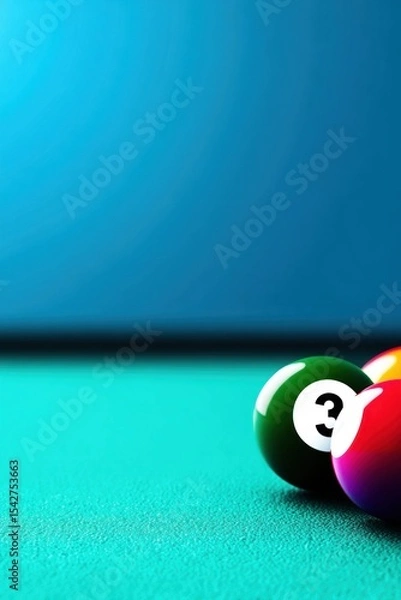 Fototapeta Pool balls on a teal table against a deep blue background