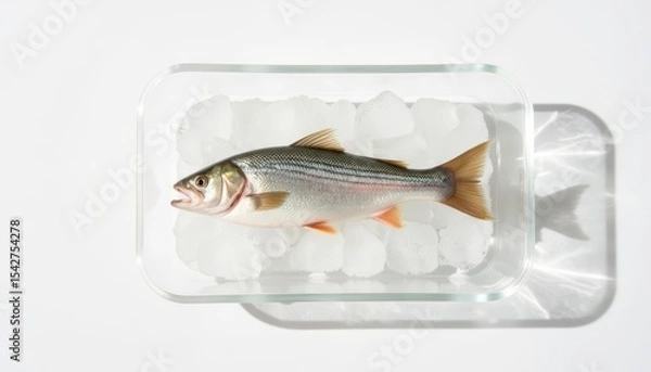 Obraz Freshly caught fish lying on ice in a cooler box  