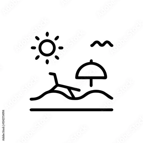Obraz A beach scene with a sun umbrella and a beach chair on a sunny day icon