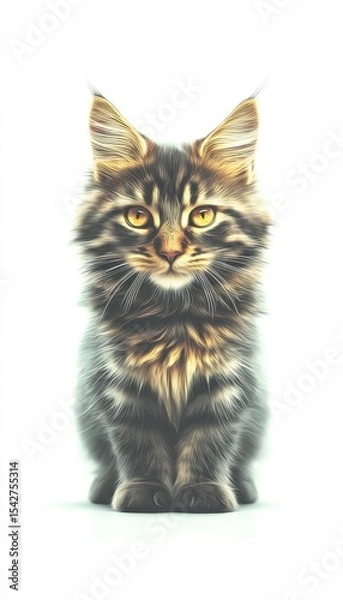 Fototapeta Portrait of a fluffy, medium-sized cat