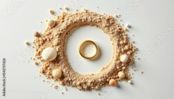 Obraz A golden ring surrounded by sand and shells