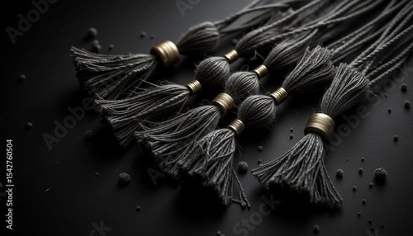 Obraz Graduation tassels arranged neatly on a dark surface with texture  