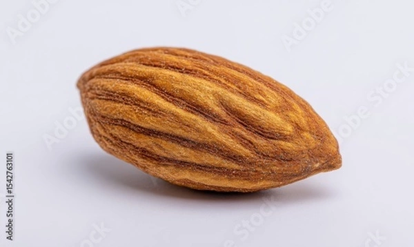 Fototapeta Brown almond on a white background showcasing its natural texture and shape.