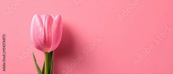 Fototapeta A pink tulip against a soft pink background, showcasing elegance and beauty.