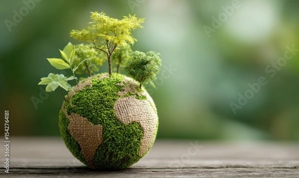 Fototapeta A textured globe with greenery symbolizes environmental sustainability and nature conservation.