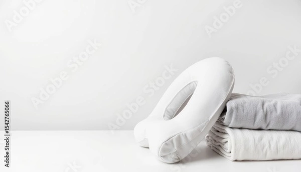 Obraz Nursing pillow on soft towels on white background for baby care  