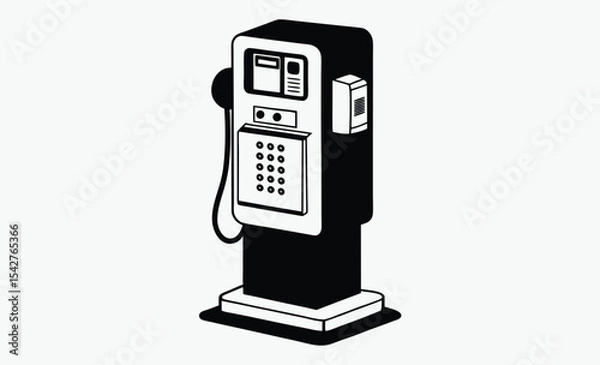Obraz Coin operated phone, vintage payphone silhouette, retro public telephone icon