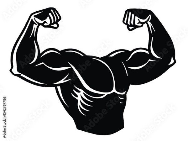 Fototapeta Illustration of a strong, muscular bodybuilder athlete training at the gym, highlighting his biceps, back, and athletic physique