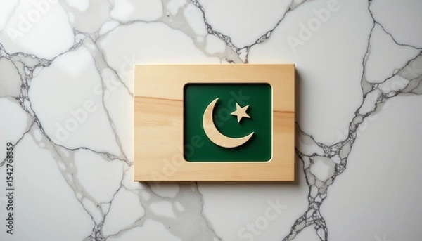 Obraz Wooden board featuring the painted Pakistan flag on marble background  
