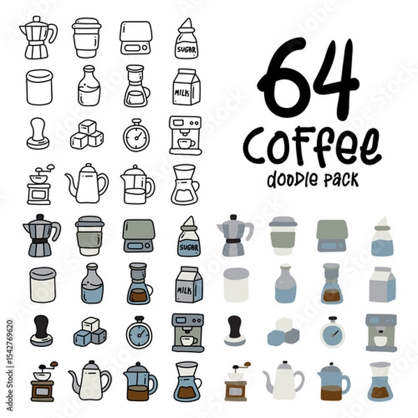 Fototapeta Coffee tools line icons. coffee maker machine. Espresso cup,   Scale , Moka Pot , bottle , grinder , drip coffee , french press , aero press Vector