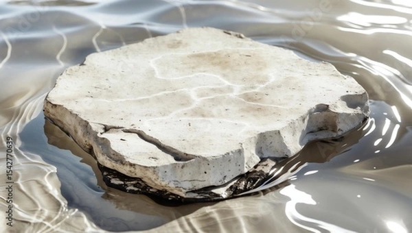 Fototapeta Underwater mockup concept for product presentation. Water caustic on stone platform. Clipping path of each element included. 3d rendering illustration