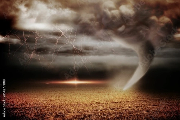 Obraz Stormy sky with tornado over field