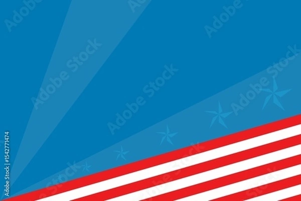 Fototapeta Abstract patriotic flat design is featuring deep blue rays, faint stars, bold red white stripes