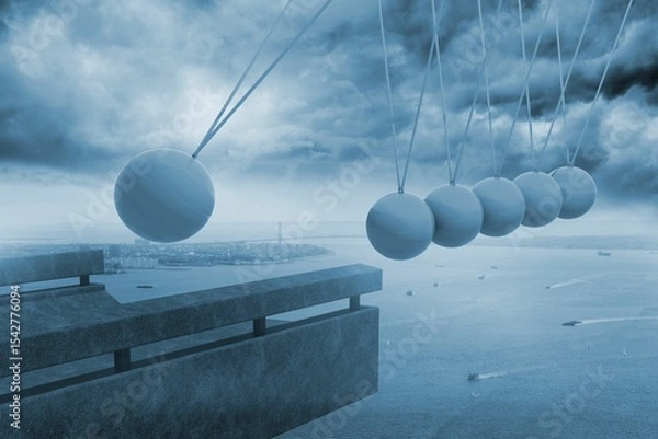 Obraz Newtons cradle above coastline