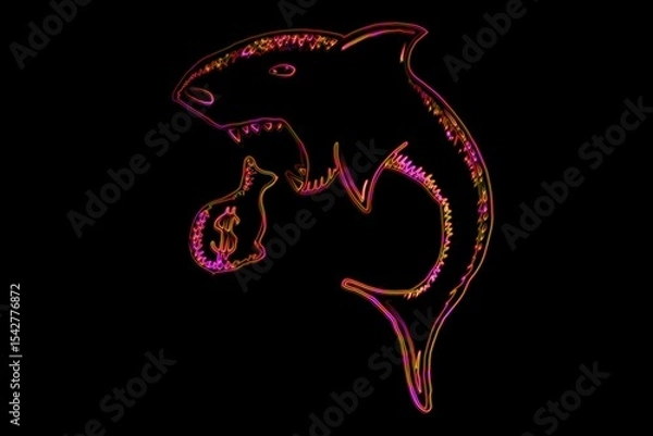 Obraz Digital composite image of shark eating money bag