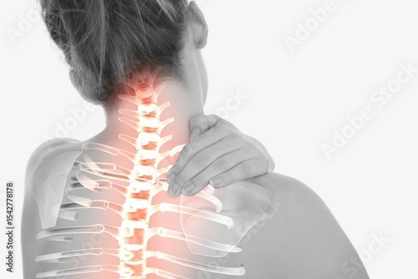 Obraz Highlighted spine of woman with back pain