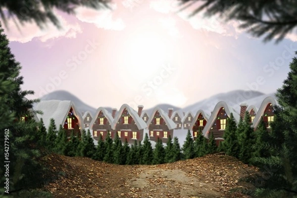 Fototapeta Digitally generated Cute village in the snow