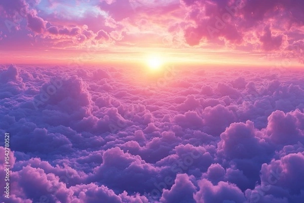 Obraz Aerial view of pastel sunset over a sea of clouds