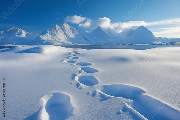 Obraz Footprints in snow leading to distant horizon