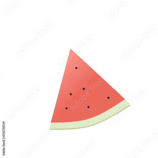 Fototapeta Minimalist hand-drawn illustration of a watermelon slice with red flesh, black seeds, and green rind. Simple and cute fruit clipart in flat watercolor style, perfect for summer designs, posters