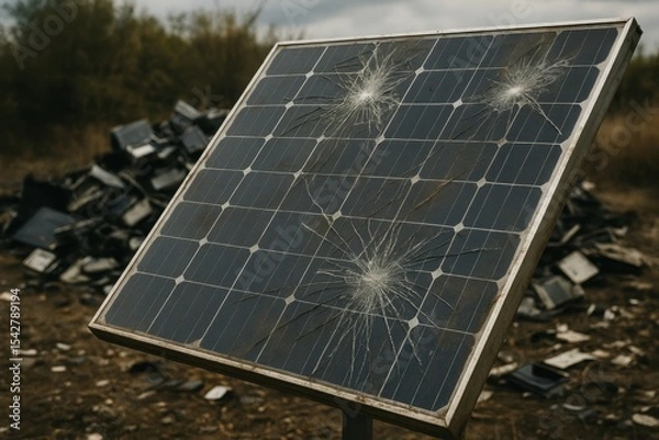 Obraz Damaged Solar Panel in Abandoned Field Highlighting Environmental Challenges