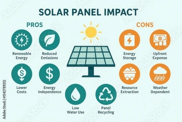 Obraz Comprehensive Infographic on Solar Panel Pros and Cons for Sustainable Energy