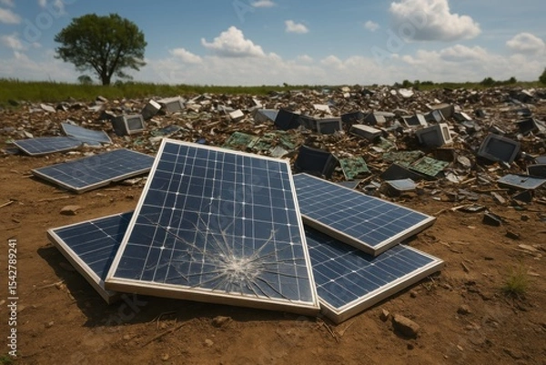 Obraz Discarded Solar Panels and Electronic Waste in a Rural Landscape