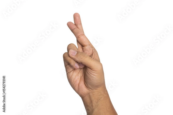Fototapeta male hands showing fingers crossed gesture isolated on white background. transparent png