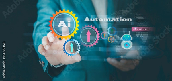 Obraz Businessmen use agentic AI assistant, productivity tools, Automation unlocks possibilities, transforming network connections, driving efficiency, innovation, and groundbreaking technology