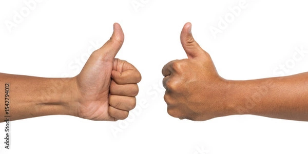 Fototapeta front and back side of male hand of thumb up sign gesture isolated on white background. transparent png