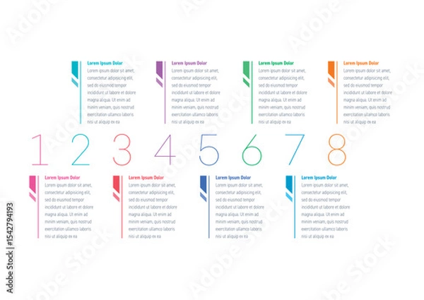 Obraz infographic template with colorful numbers. eight steps numerical information template. infographic template for business, education, industry, technology world. information template for annual report
