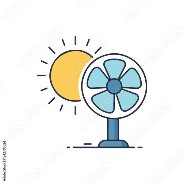 Obraz Flat summer sale icon, Fan and Sun, vector illustration, on white background, suitable for infographic design and applications
