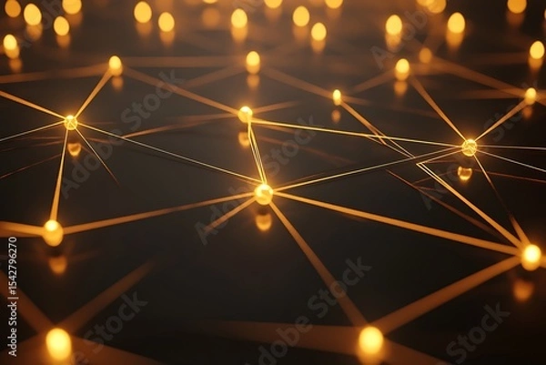 Fototapeta Abstract network connection with golden dots and lines for technology or science concept